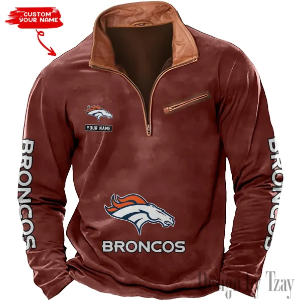 Denver Broncos New Polo Outdoor Casual Daily Streetwear Long Sleeve Turndown Zip SPTZSW042 - Image 5