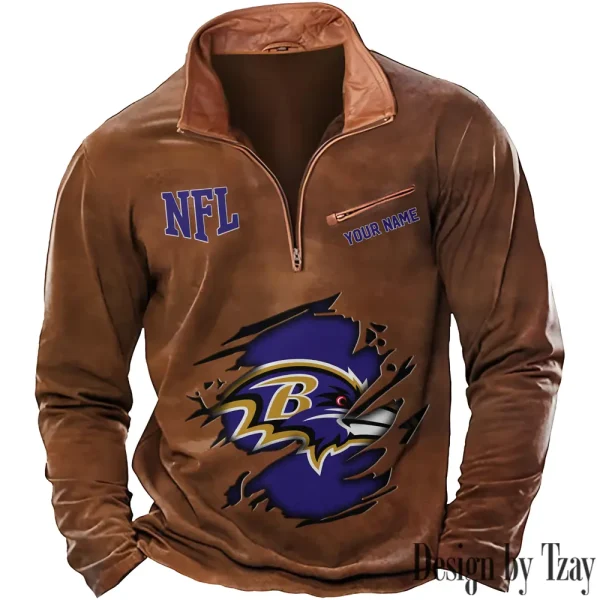 Baltimore Ravens New Polo Outdoor Casual Daily Streetwear Long Sleeve Turndown Zip SPTZSW003 - Image 6