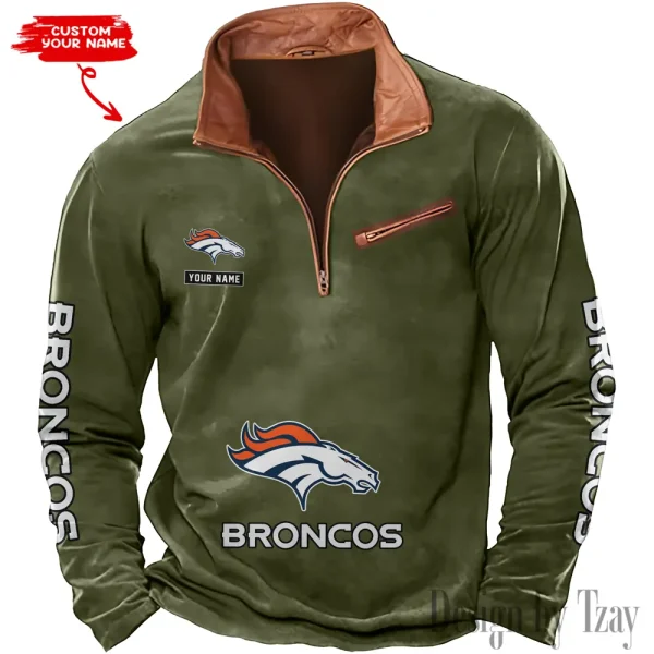 Denver Broncos New Polo Outdoor Casual Daily Streetwear Long Sleeve Turndown Zip SPTZSW042 - Image 6