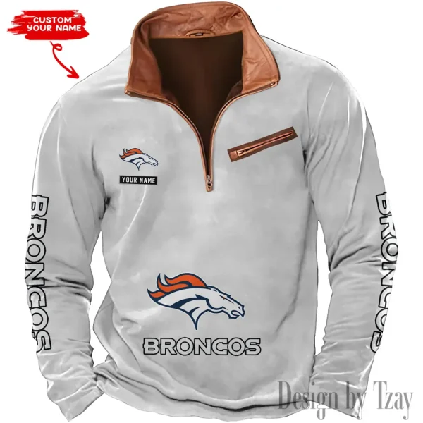 Denver Broncos New Polo Outdoor Casual Daily Streetwear Long Sleeve Turndown Zip SPTZSW042 - Image 7