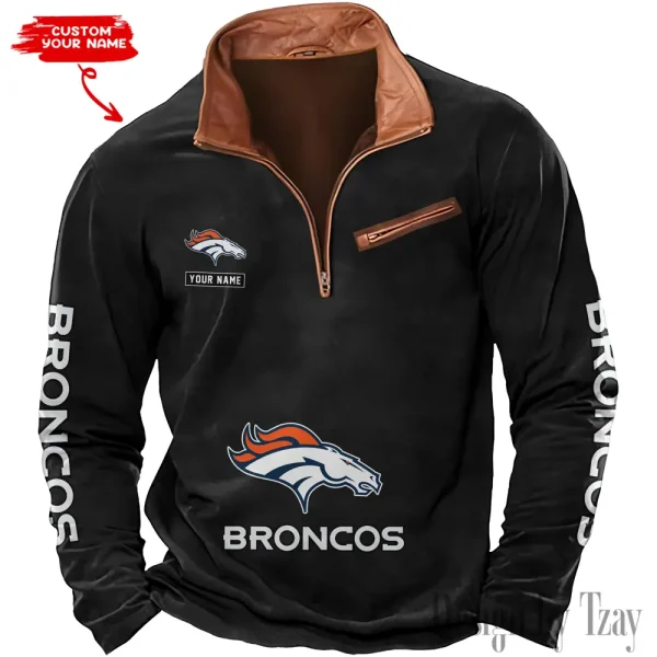 Denver Broncos New Polo Outdoor Casual Daily Streetwear Long Sleeve Turndown Zip SPTZSW042