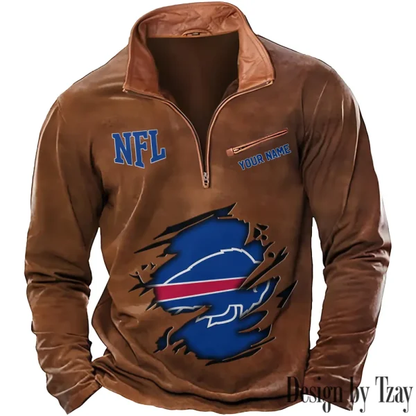 Buffalo Bills New Polo Outdoor Casual Daily Streetwear Long Sleeve Turndown Zip SPTZSW004 - Image 2