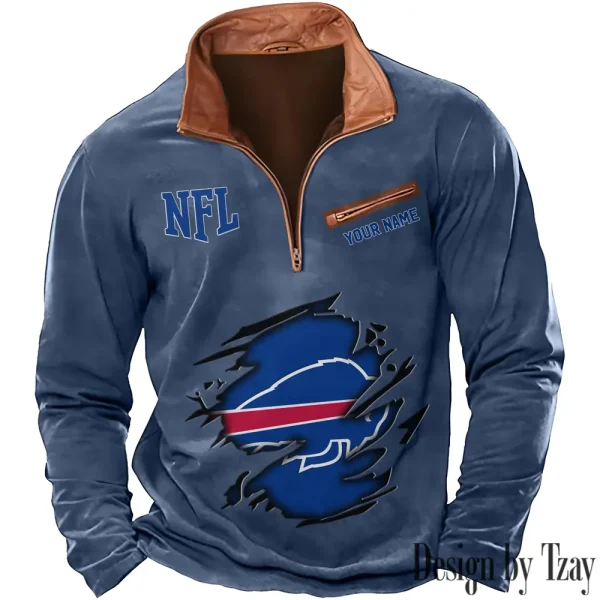 Buffalo Bills New Polo Outdoor Casual Daily Streetwear Long Sleeve Turndown Zip SPTZSW004