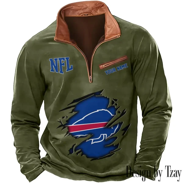 Buffalo Bills New Polo Outdoor Casual Daily Streetwear Long Sleeve Turndown Zip SPTZSW004 - Image 4