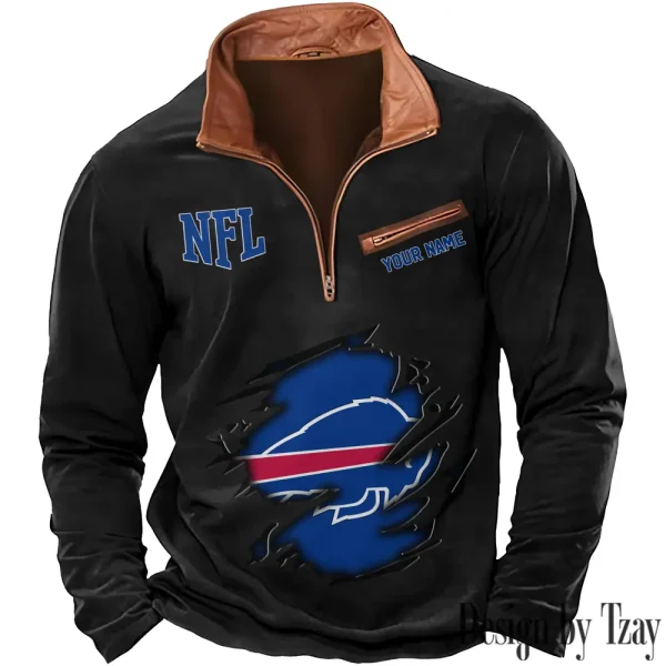 Buffalo Bills New Polo Outdoor Casual Daily Streetwear Long Sleeve Turndown Zip SPTZSW004 - Image 5