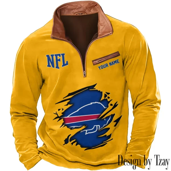 Buffalo Bills New Polo Outdoor Casual Daily Streetwear Long Sleeve Turndown Zip SPTZSW004 - Image 6