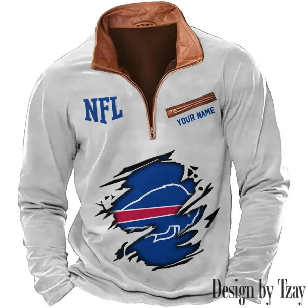 Buffalo Bills New Polo Outdoor Casual Daily Streetwear Long Sleeve Turndown Zip SPTZSW004 - Image 7