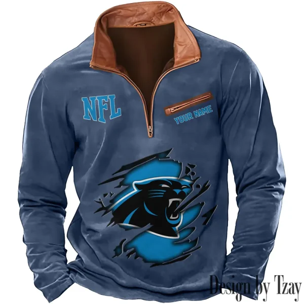 Carolina Panthers New Polo Outdoor Casual Daily Streetwear Long Sleeve Turndown Zip SPTZSW005