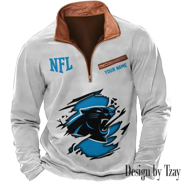 Carolina Panthers New Polo Outdoor Casual Daily Streetwear Long Sleeve Turndown Zip SPTZSW005 - Image 2