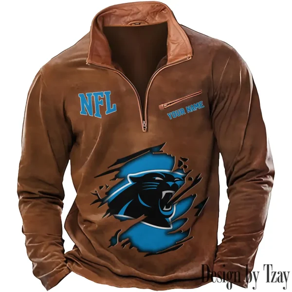 Carolina Panthers New Polo Outdoor Casual Daily Streetwear Long Sleeve Turndown Zip SPTZSW005 - Image 3