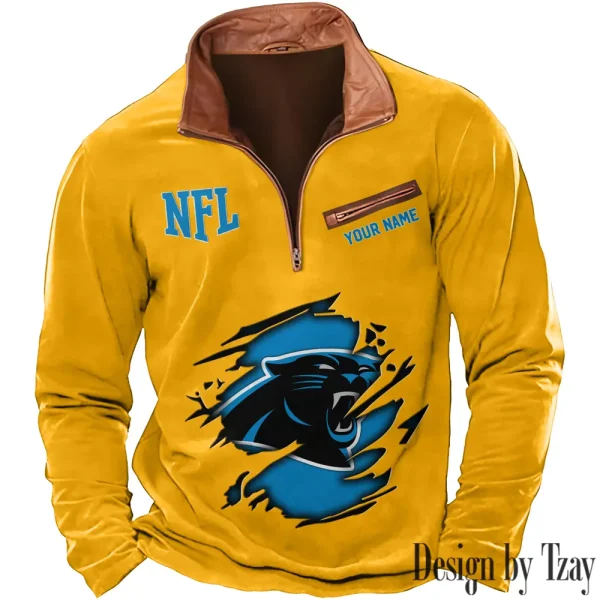 Carolina Panthers New Polo Outdoor Casual Daily Streetwear Long Sleeve Turndown Zip SPTZSW005 - Image 4