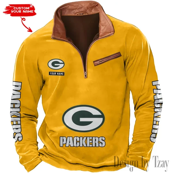Green Bay Packers New Polo Outdoor Casual Daily Streetwear Long Sleeve Turndown Zip SPTZSW044 - Image 3
