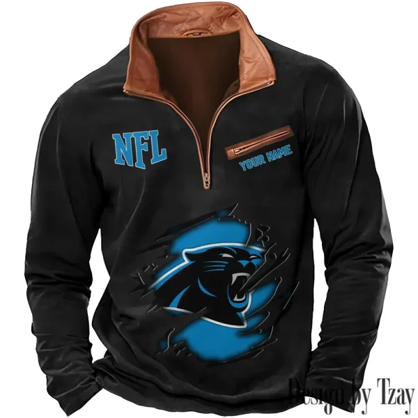 Carolina Panthers New Polo Outdoor Casual Daily Streetwear Long Sleeve Turndown Zip SPTZSW005 - Image 5