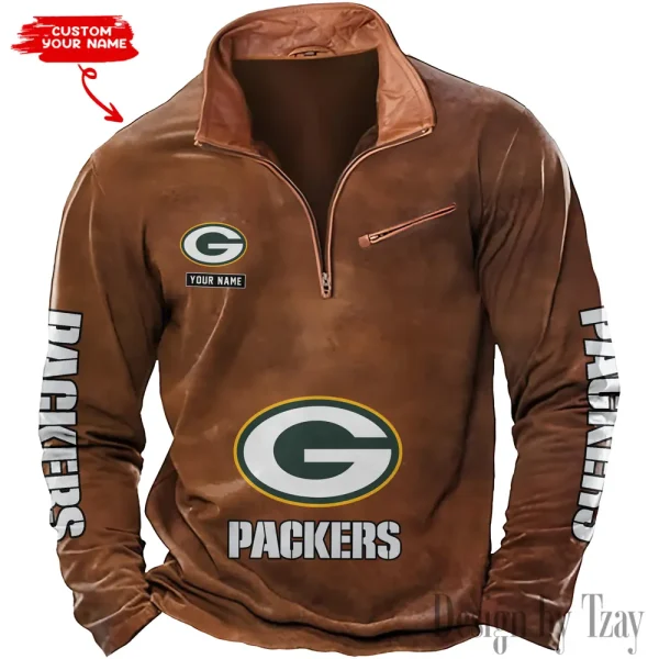 Green Bay Packers New Polo Outdoor Casual Daily Streetwear Long Sleeve Turndown Zip SPTZSW044 - Image 4