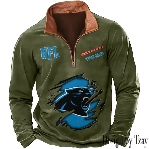 Carolina Panthers New Polo Outdoor Casual Daily Streetwear Long Sleeve Turndown Zip SPTZSW005 - Image 6