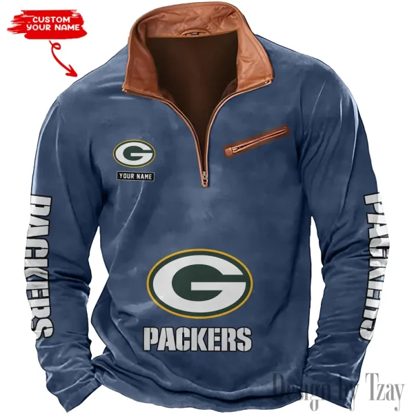 Green Bay Packers New Polo Outdoor Casual Daily Streetwear Long Sleeve Turndown Zip SPTZSW044