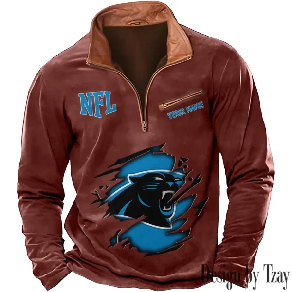 Carolina Panthers New Polo Outdoor Casual Daily Streetwear Long Sleeve Turndown Zip SPTZSW005 - Image 7
