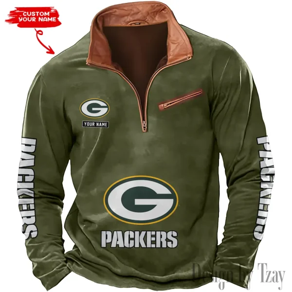 Green Bay Packers New Polo Outdoor Casual Daily Streetwear Long Sleeve Turndown Zip SPTZSW044 - Image 5