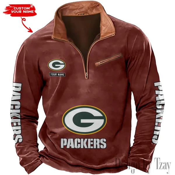Green Bay Packers New Polo Outdoor Casual Daily Streetwear Long Sleeve Turndown Zip SPTZSW044 - Image 6