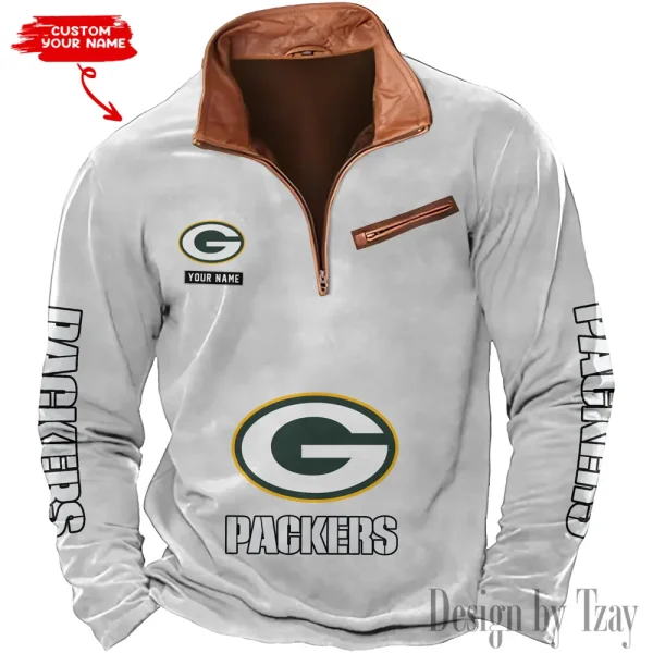 Green Bay Packers New Polo Outdoor Casual Daily Streetwear Long Sleeve Turndown Zip SPTZSW044 - Image 7