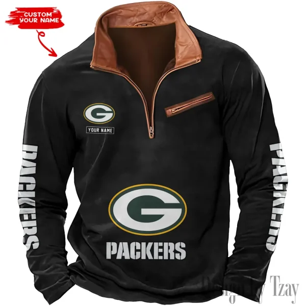 Green Bay Packers New Polo Outdoor Casual Daily Streetwear Long Sleeve Turndown Zip SPTZSW044 - Image 2
