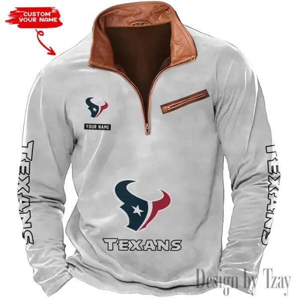 Houston Texans New Polo Outdoor Casual Daily Streetwear Long Sleeve Turndown Zip SPTZSW045 - Image 2