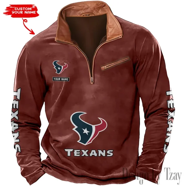 Houston Texans New Polo Outdoor Casual Daily Streetwear Long Sleeve Turndown Zip SPTZSW045 - Image 3
