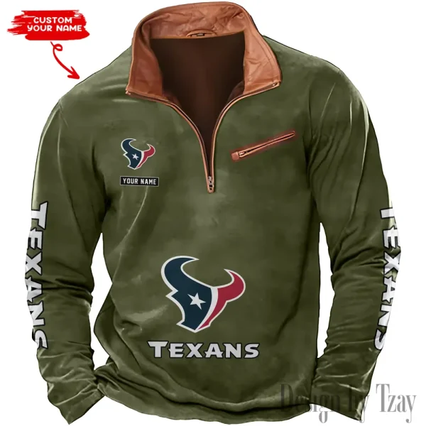 Houston Texans New Polo Outdoor Casual Daily Streetwear Long Sleeve Turndown Zip SPTZSW045 - Image 4