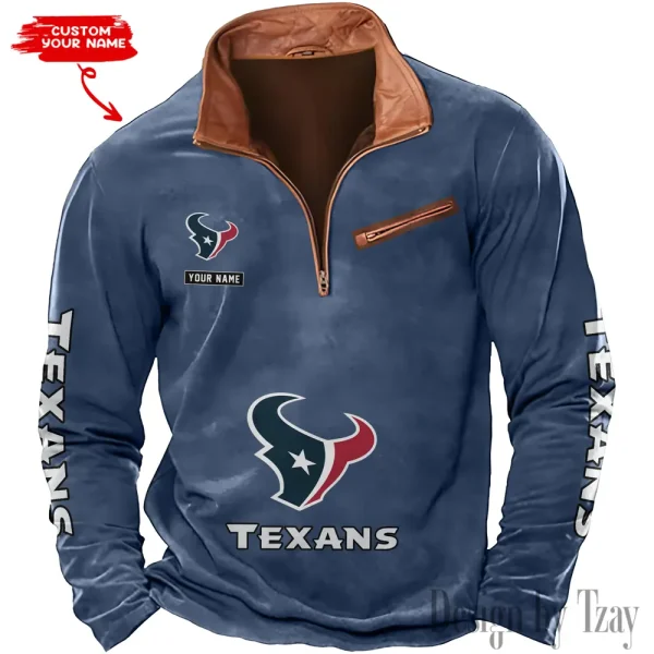 Houston Texans New Polo Outdoor Casual Daily Streetwear Long Sleeve Turndown Zip SPTZSW045 - Image 5
