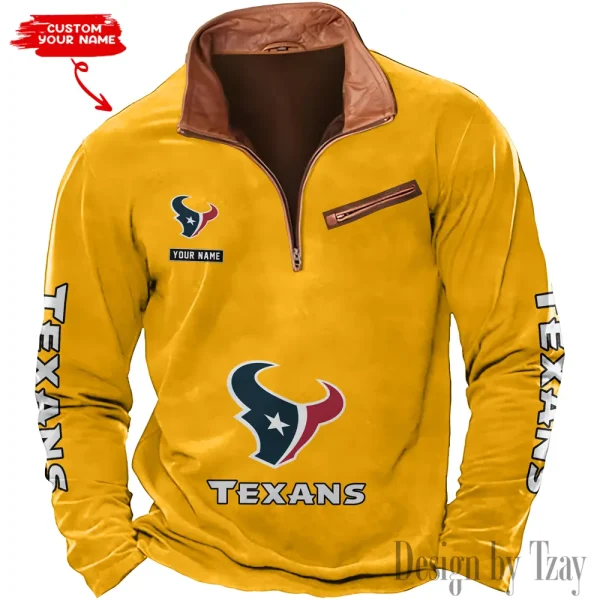 Houston Texans New Polo Outdoor Casual Daily Streetwear Long Sleeve Turndown Zip SPTZSW045 - Image 6