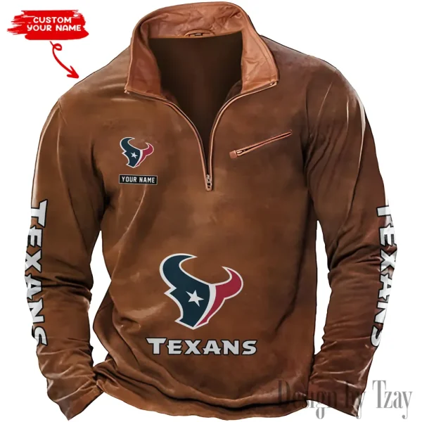 Houston Texans New Polo Outdoor Casual Daily Streetwear Long Sleeve Turndown Zip SPTZSW045 - Image 7
