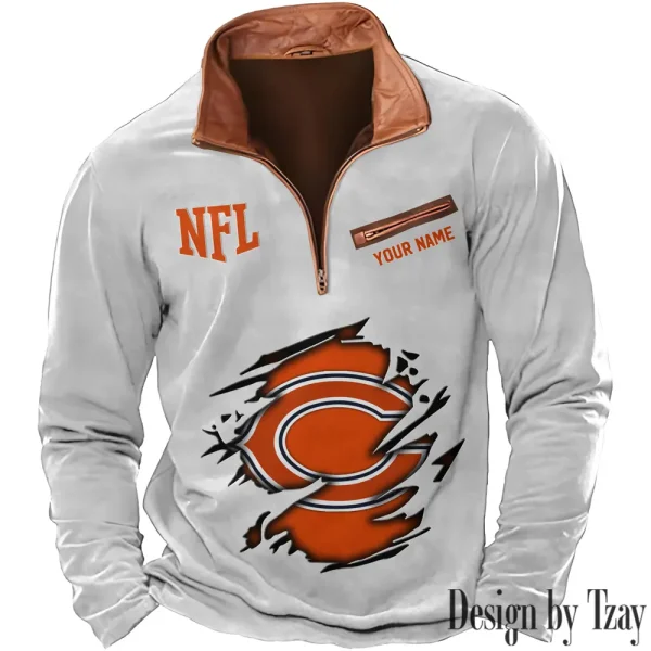 Chicago Bears New Polo Outdoor Casual Daily Streetwear Long Sleeve Turndown Zip SPTZSW006 - Image 4