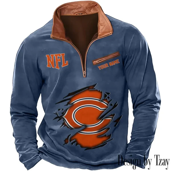 Chicago Bears New Polo Outdoor Casual Daily Streetwear Long Sleeve Turndown Zip SPTZSW006 - Image 6
