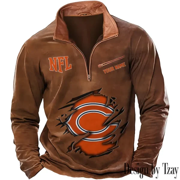 Chicago Bears New Polo Outdoor Casual Daily Streetwear Long Sleeve Turndown Zip SPTZSW006 - Image 7