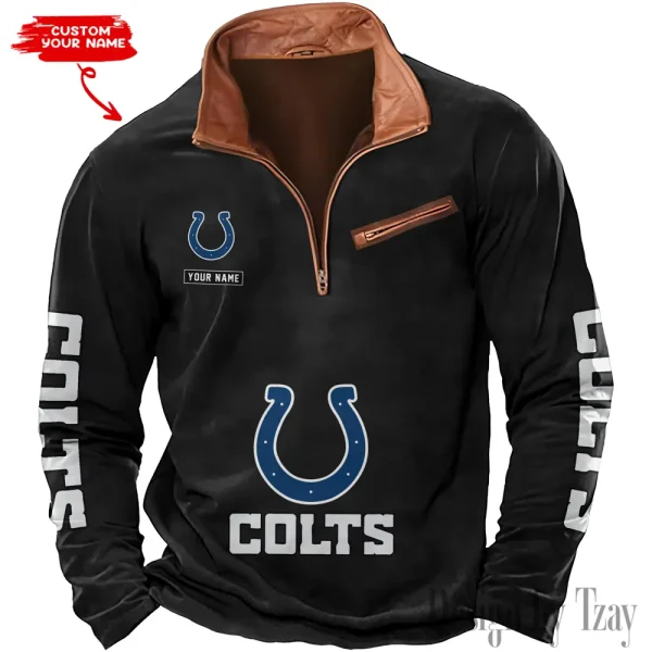 Indianapolis Colts New Polo Outdoor Casual Daily Streetwear Long Sleeve Turndown Zip SPTZSW046