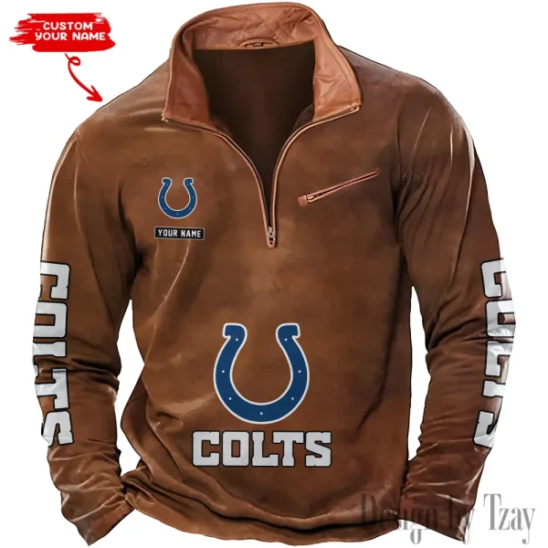 Indianapolis Colts New Polo Outdoor Casual Daily Streetwear Long Sleeve Turndown Zip SPTZSW046 - Image 2