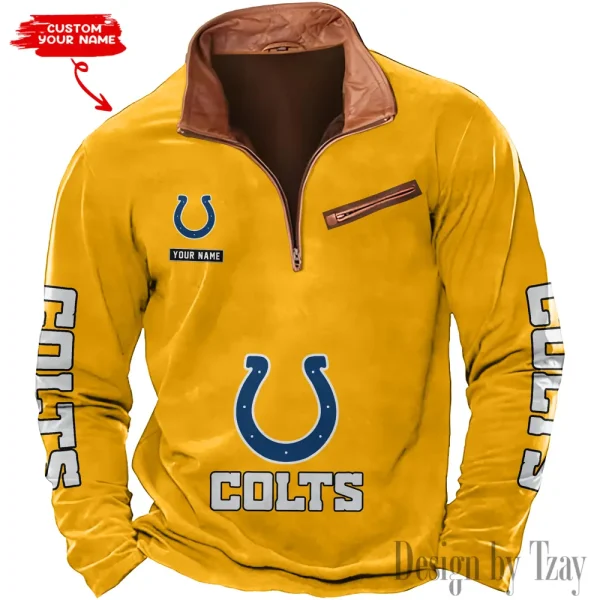 Indianapolis Colts New Polo Outdoor Casual Daily Streetwear Long Sleeve Turndown Zip SPTZSW046 - Image 3