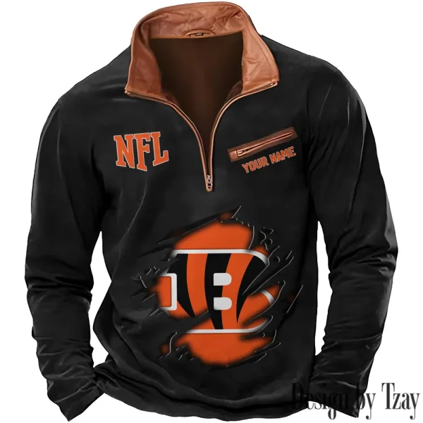Cincinnati Bengals New Polo Outdoor Casual Daily Streetwear Long Sleeve Turndown Zip SPTZSW007