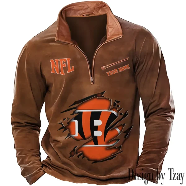 Cincinnati Bengals New Polo Outdoor Casual Daily Streetwear Long Sleeve Turndown Zip SPTZSW007 - Image 2