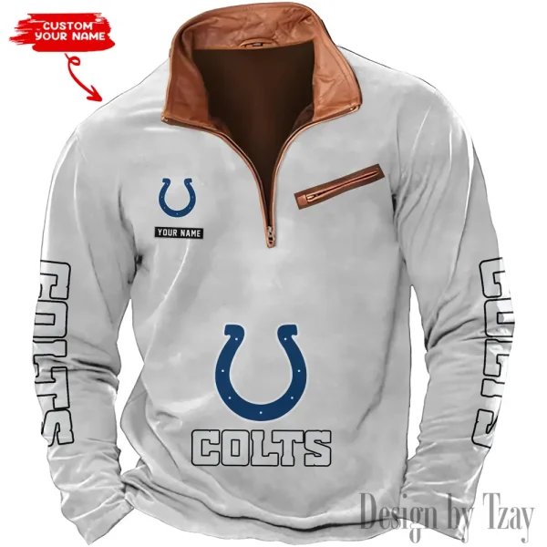Indianapolis Colts New Polo Outdoor Casual Daily Streetwear Long Sleeve Turndown Zip SPTZSW046 - Image 7