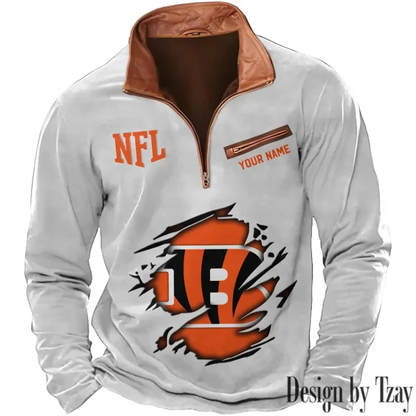 Cincinnati Bengals New Polo Outdoor Casual Daily Streetwear Long Sleeve Turndown Zip SPTZSW007 - Image 3