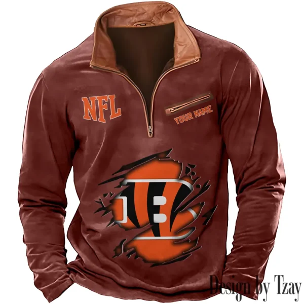 Cincinnati Bengals New Polo Outdoor Casual Daily Streetwear Long Sleeve Turndown Zip SPTZSW007 - Image 5