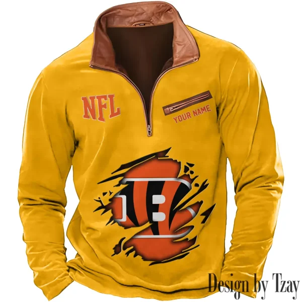 Cincinnati Bengals New Polo Outdoor Casual Daily Streetwear Long Sleeve Turndown Zip SPTZSW007 - Image 7