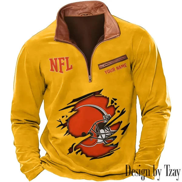 Cleveland Browns New Polo Outdoor Casual Daily Streetwear Long Sleeve Turndown Zip SPTZSW008 - Image 3