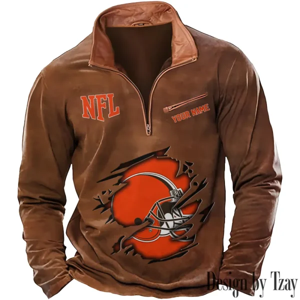 Cleveland Browns New Polo Outdoor Casual Daily Streetwear Long Sleeve Turndown Zip SPTZSW008 - Image 4
