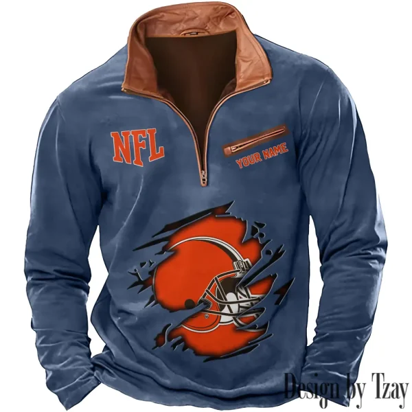Cleveland Browns New Polo Outdoor Casual Daily Streetwear Long Sleeve Turndown Zip SPTZSW008 - Image 5