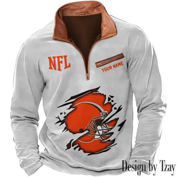 Cleveland Browns New Polo Outdoor Casual Daily Streetwear Long Sleeve Turndown Zip SPTZSW008 - Image 6
