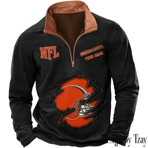 Cleveland Browns New Polo Outdoor Casual Daily Streetwear Long Sleeve Turndown Zip SPTZSW008