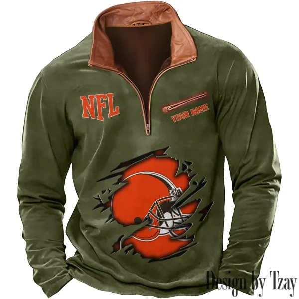 Cleveland Browns New Polo Outdoor Casual Daily Streetwear Long Sleeve Turndown Zip SPTZSW008 - Image 7