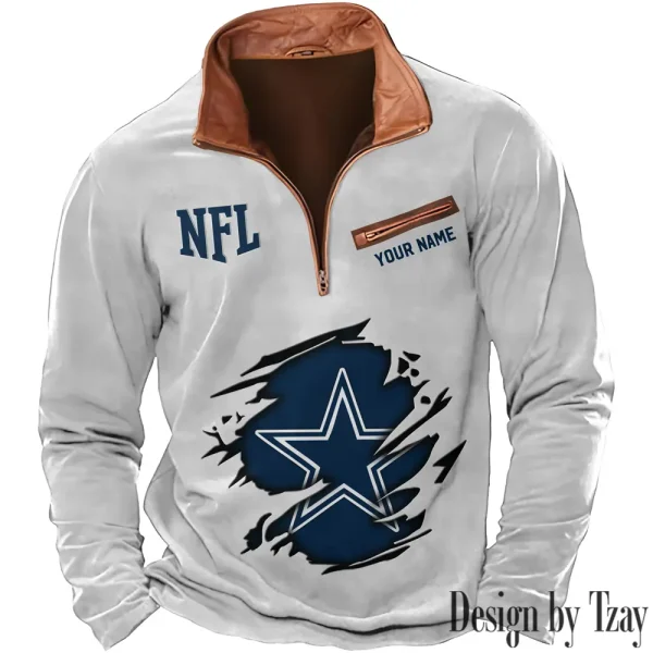 Dallas Cowboys New Polo Outdoor Casual Daily Streetwear Long Sleeve Turndown Zip SPTZSW009